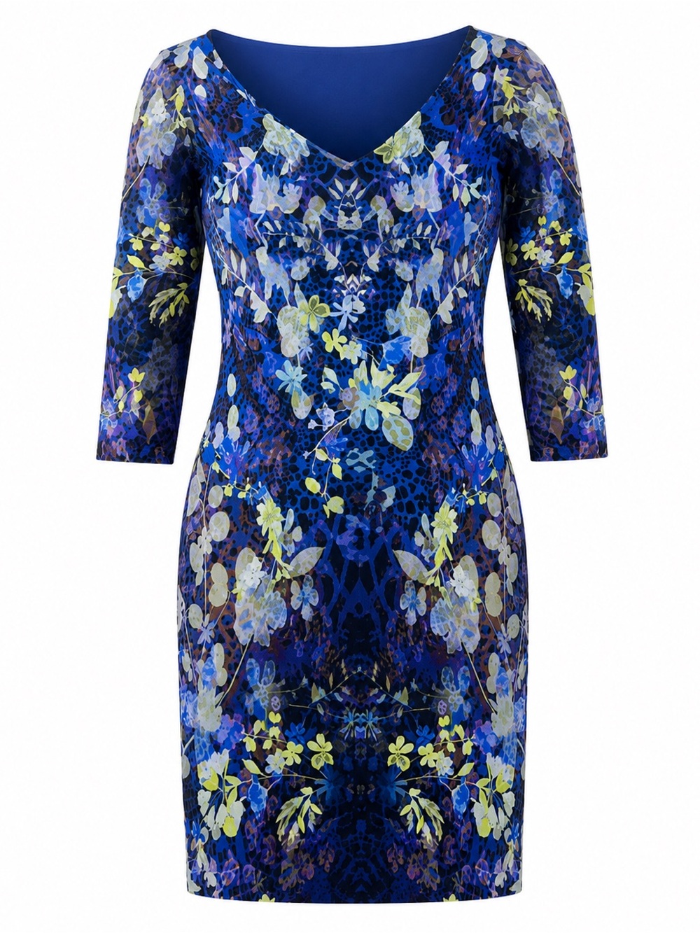 FUZZI Signature Mesh Lined Dress Blue Multicolor Floral Print Size S